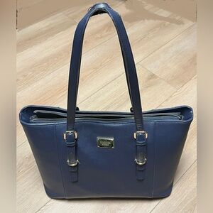 Blue Leather Finish Tote Bag